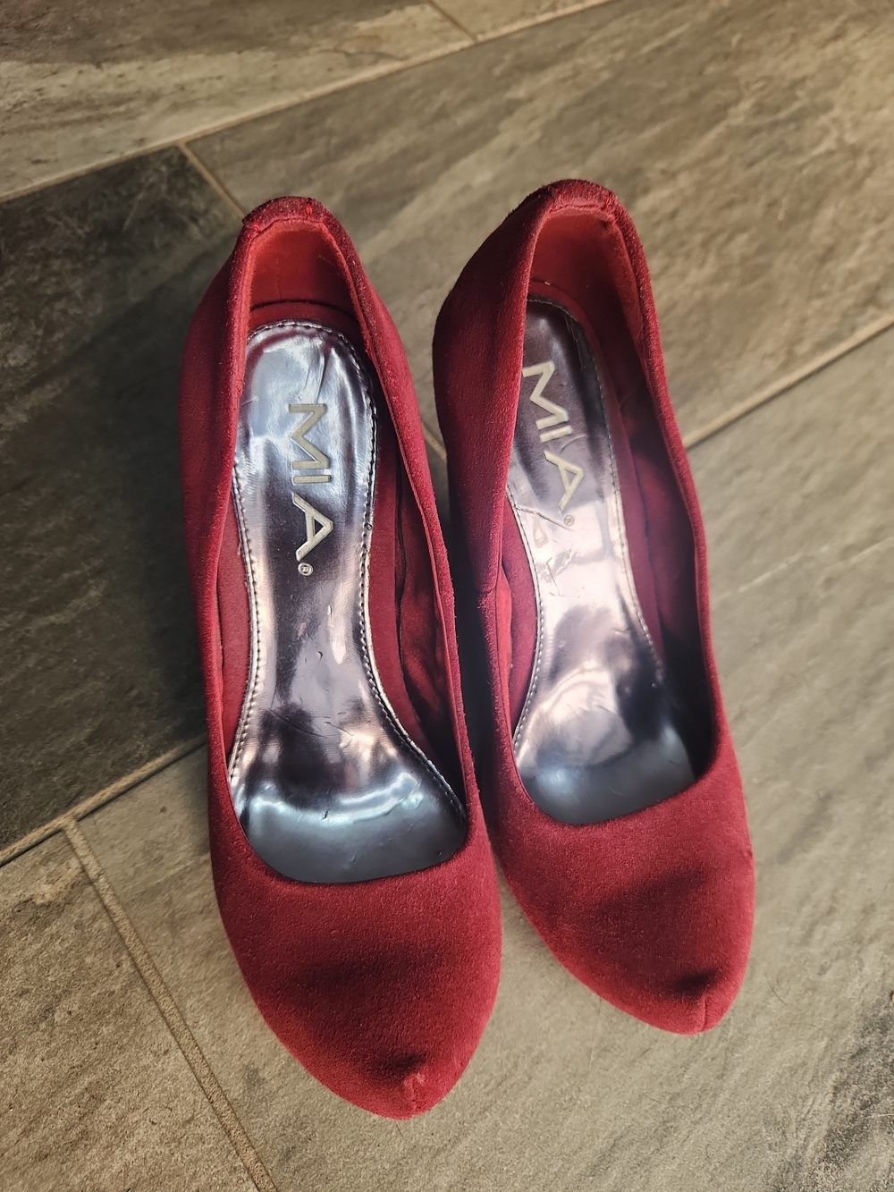 MIA Burgundy Suede Pointed-Toe Pumps